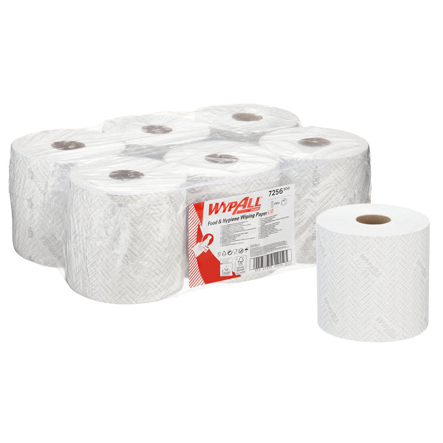 Reinigungsrolle Wypall 7256 L10 1-lagig 304m 800 Blatt weiß | Karton mit 6 Rollen