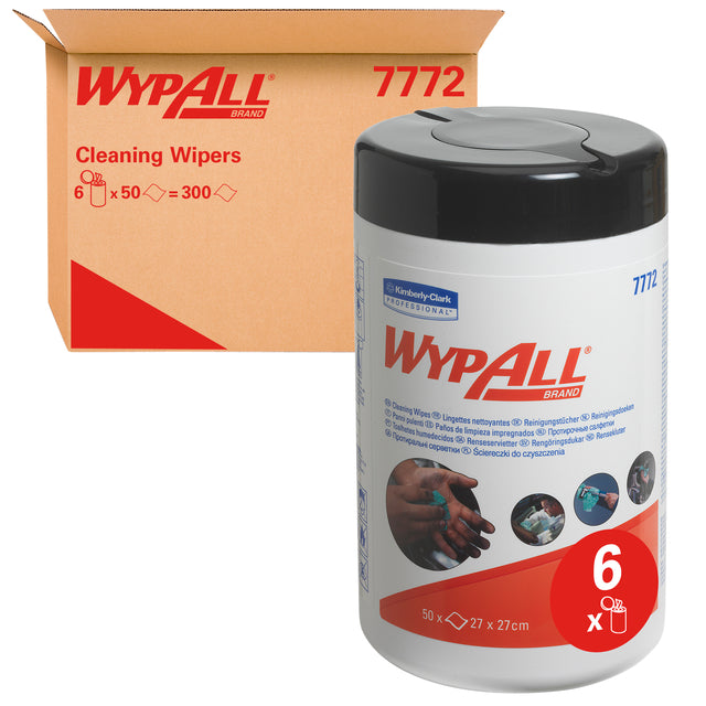 Reinigungstuch Wypall 7772 imprägniert 50 Blatt | Schachtel mit 6 Gläsern