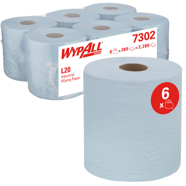 Reinigungsrolle Wypall 7302 L20 2-lagig 144m 380Blatt blau | Karton mit 6 Rollen