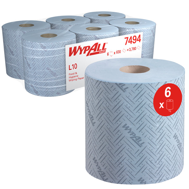 Reinigungsrolle Wypall 7494 L10 1-lagig 239m 630Blatt Blw | Karton mit 6 Rollen