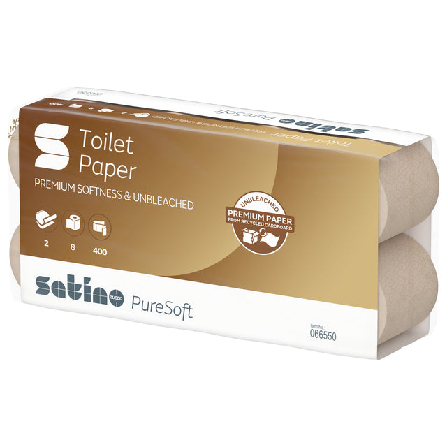 Toilettenpapier Satino Puresoft MT1 2-lagig 400 Blatt | Umkarton mit 6 Packungen x 8 Rollen
