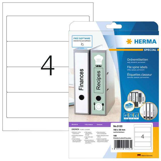 Herma - Teppichetikett 5123 192x59mm Weiß 100 Etiketten
