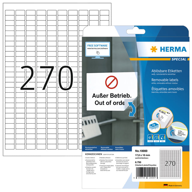 Etikett herma 10000 17,8x10mm weiß 6750 Etiketten | Holen Sie sich ein 25-Blatt