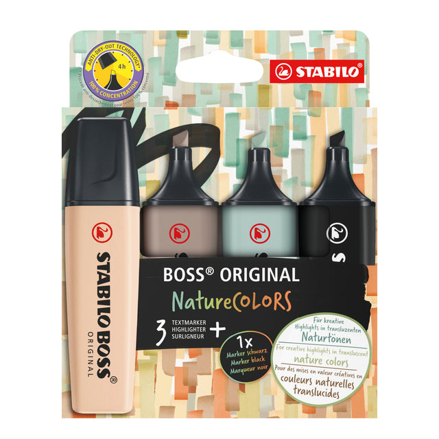 Textmarker Stabilo Boss 70/4 Federmäppchen mit 4 Stück natur | Karton mit 4 Stück