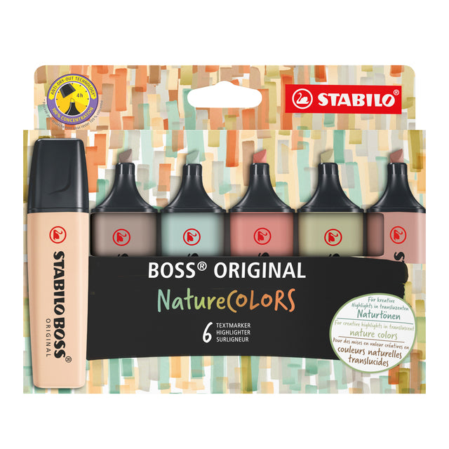 Textmarker Stabilo Boss 70/6 Federmäppchen mit 6 Stück natur | Karton mit 6 Stück