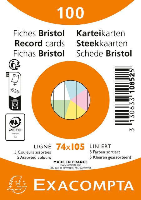 Exacompta - FlashCard 74x105mm Linie 5 Farben