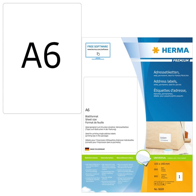 Herma - Etikett 8689 105x148mm Premium White 800 Etikett