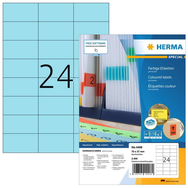 Herma - Etikett 4408 70x37mm Blue 2400 Etiketten