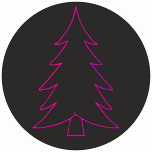 Timmers - Tas Label / Aufkleber Weihnachten: 'Weihnachtsbaum' 90mm Matt Schwarz mit metallischen Magenta 200 Stück