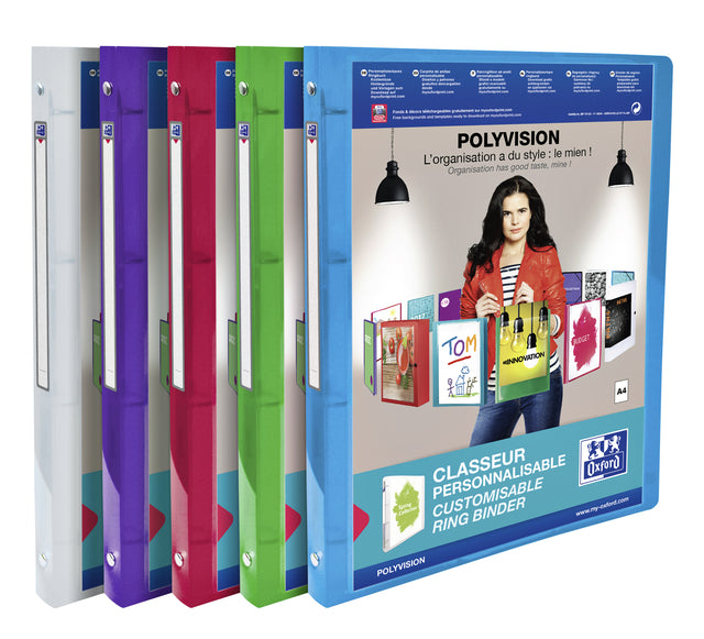 Präsentationsband Oxford Polyvision A4 4-Ringe o-mech 15mm Assorti