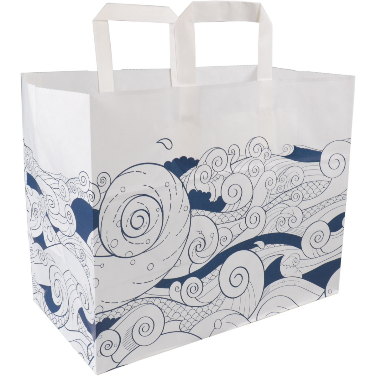 DEPA - TAS | Wellen | Papier flacher Griff 32x 16x27cm | Weiß/Blau 250 Stück