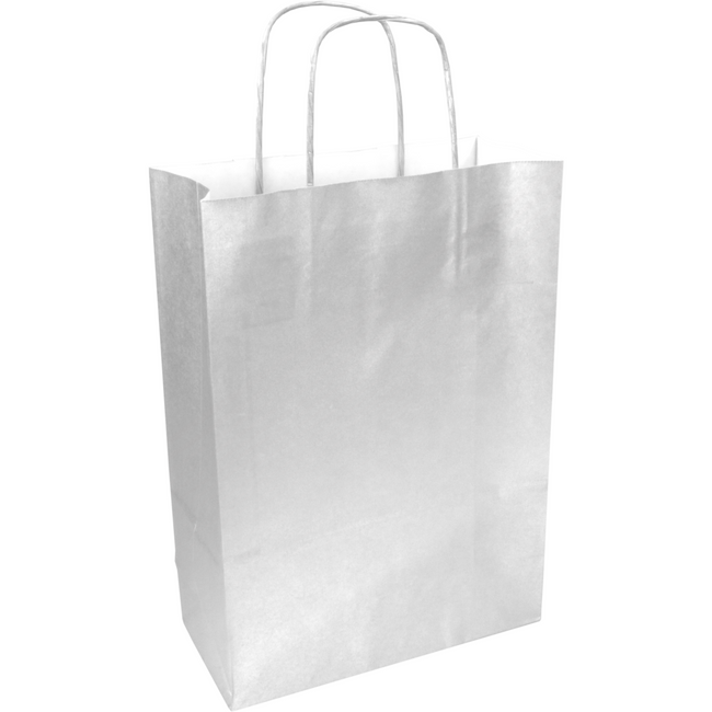 Klika - Tas | Kraftpapier verdrehte Papierkabel 24x 11x33cm | Tragetasche | Silber | 50 Stück