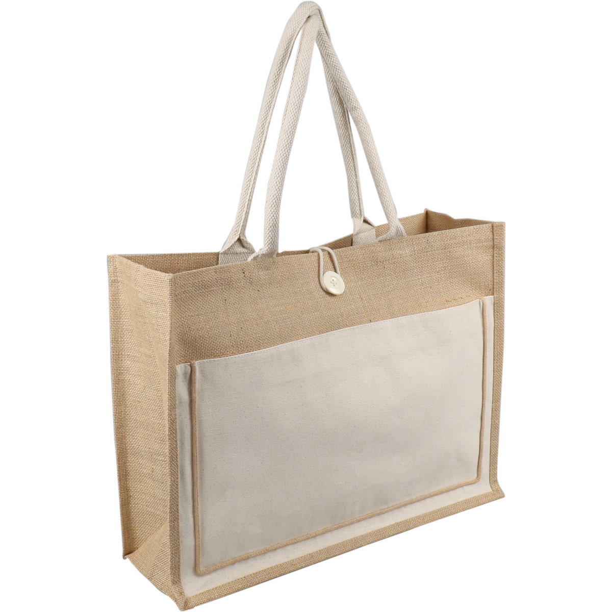 Klika - Tas | Jute | Landschaft | Wiederverwendbar | 47x 15x36cm | Tragetasche | Natürlich/weiß | 10 Stücke