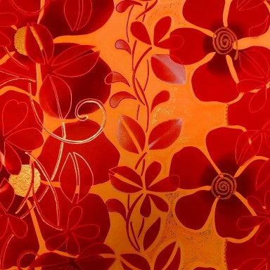 Klika - Geschenkpapier - Geschenkpapier - große rote Blumen mit Gold 70 cm