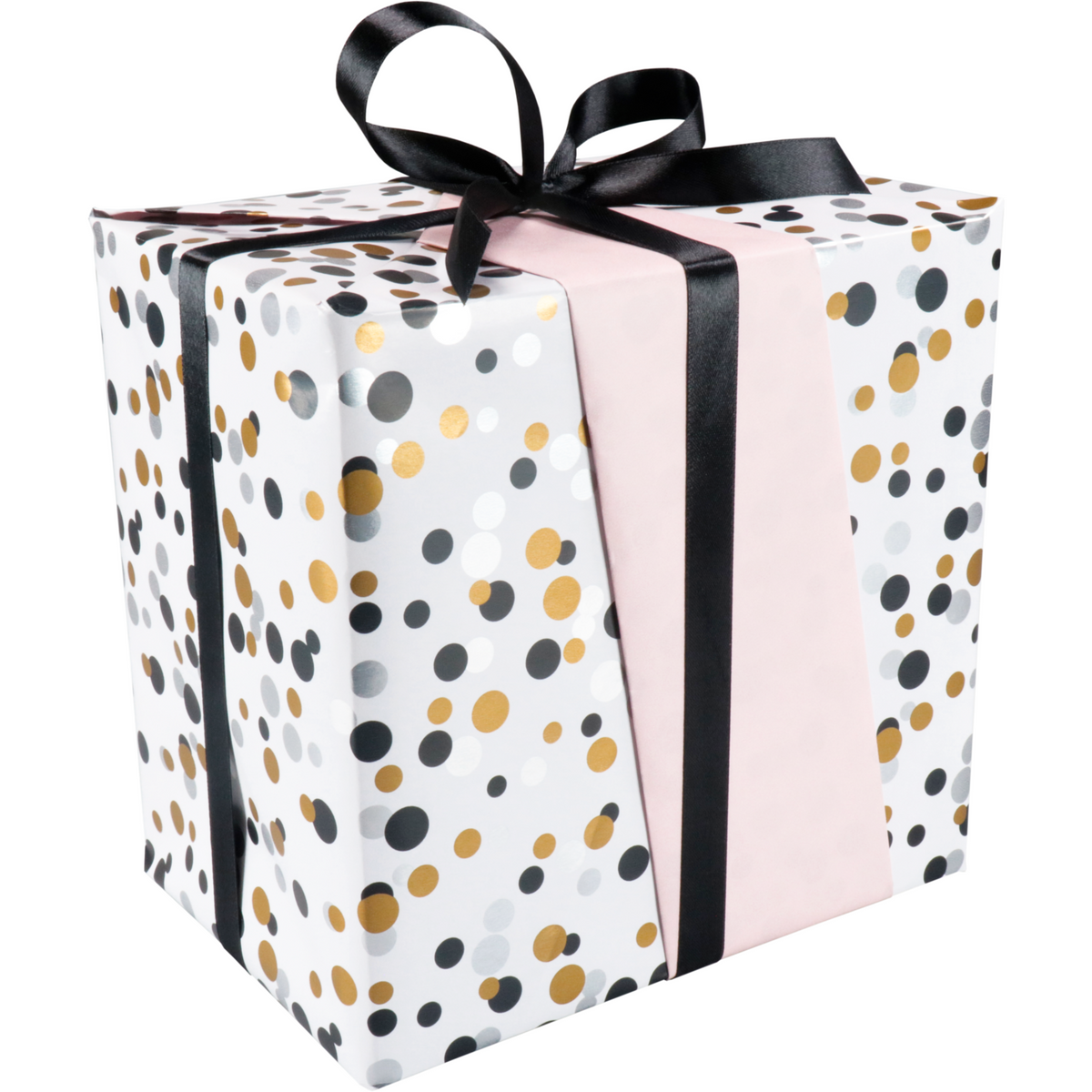 Klika - Geschenkpapier 50 cm | 200 m | 80gr/m² Confetti | Silber/Gold/Schwarz