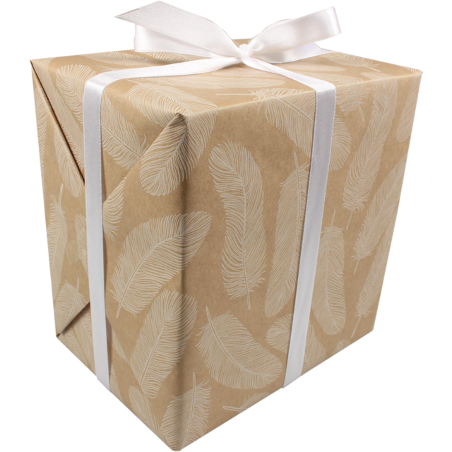 Klika - Geschenkpapier 50 cm | 200 m | 60gr/m² Naturals Federn | Natürliches/weiß