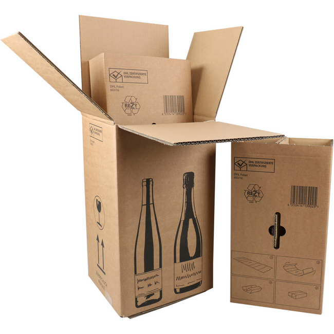 Sendproof® Wine Shipping Box Golfkarton | 212x204x368mm | 4 Flaschen Braun schwarz 10 Stück