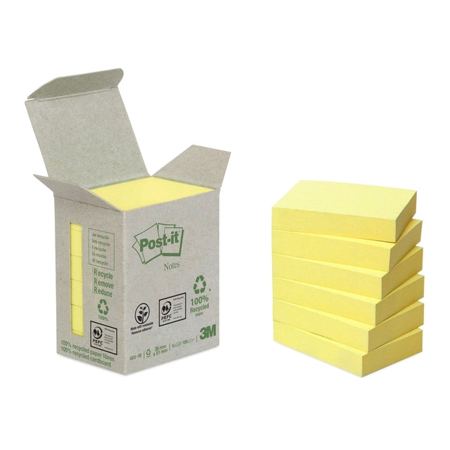 Memo-Block 3M Post-It 653 38x51mm recycelt gelb | 24 Stücke