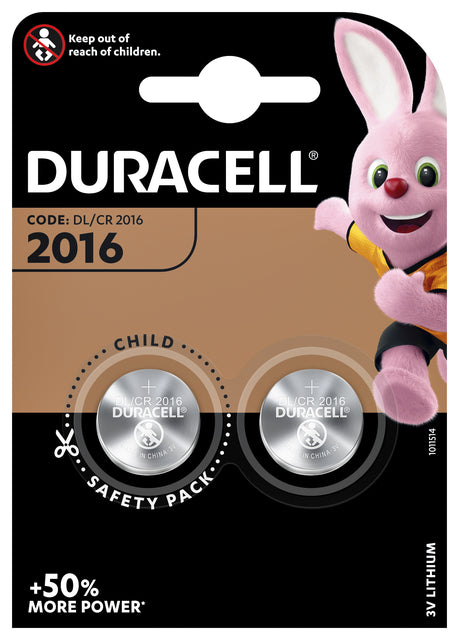 Batterie-Duracell-Knopfzelle 2xCR2016 Lithium Ø20mm 3V-90mah