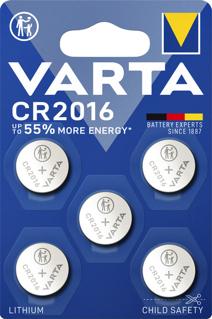 Batterie Varta Knopfzelle CR2016 Lithiumblister von 5 Piece