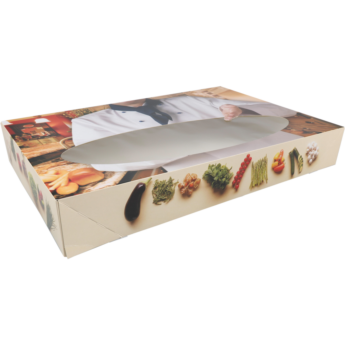 Bon Appetit - Catering Box |  | Karton + PLA | 250x358x76mm | mit Fenster | Weiß | 10 Stücke