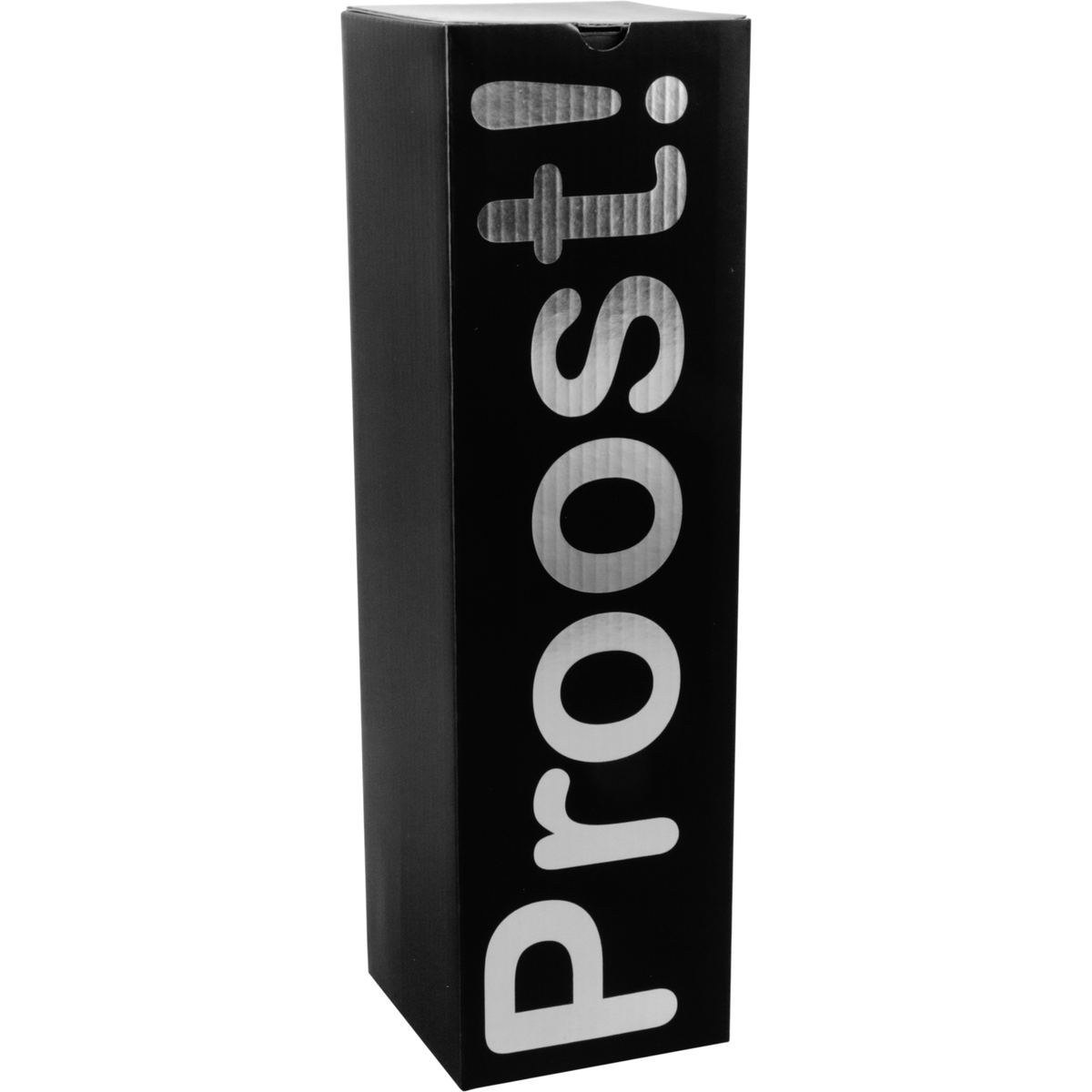 Klika - Flaschenbox | Prost! | Golfkarton | 1 Flasche | 95x95x330mm | Schwarz/Silber 10 Stück