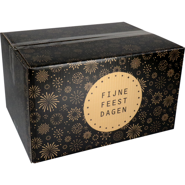 Klika - Weihnachtspaketbox | Feuerwerk | Golfkarton | 390x290x232mm | Weihnachten | C | Schwarz/Gold 10 Stück