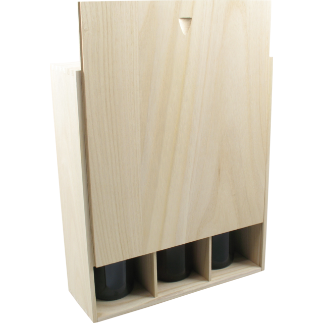 Paulonia - Wijnkist | Holz | 3 Flaschen | inkl. Deckel | 340x295x95mm | 1 Stücke