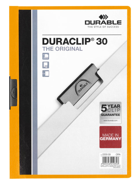Klemmap Haltbarer Duraklip A4 3mm 30 Orangenblätter