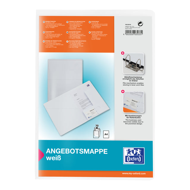 Zitatordner Oxford A4 mit Insekt -Beutel 2 Ventile 0,5 mm pp weiß