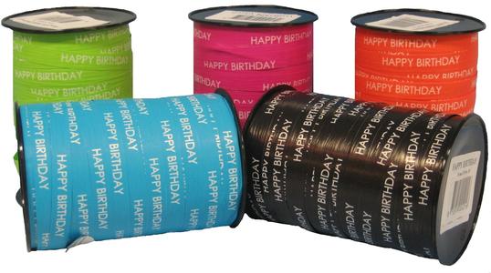 Curl Ribbon - Paperlook 10mm x 250 Meter Farbe 01 Orange Happy Birthday