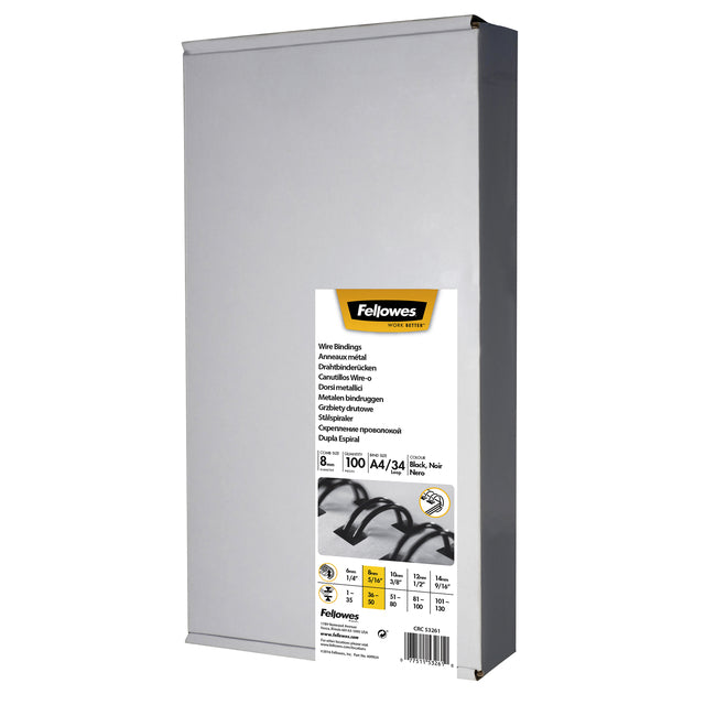 Wire Ridge Fellowes 8mm 34-Ringe A4 Black 100-Pieces