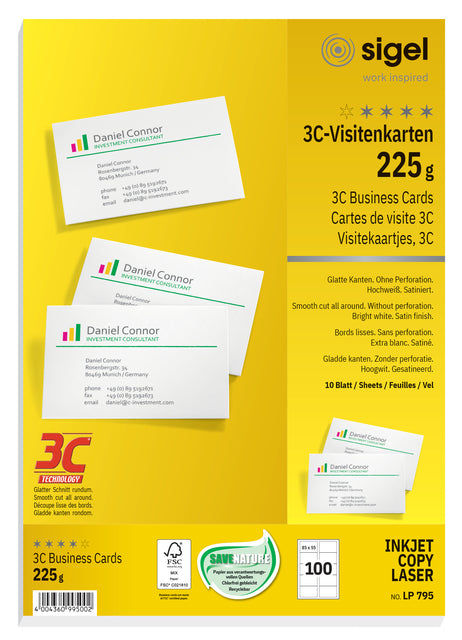 Visitenkarten Sigel 225gr glattes Seiden weiß | 10 Stück