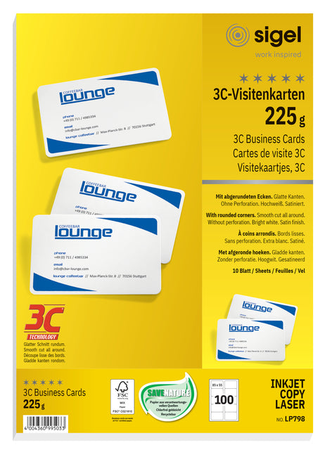 Visitenkarten Sigel 225gr RUNDED Ecken weiß | 10 Stück