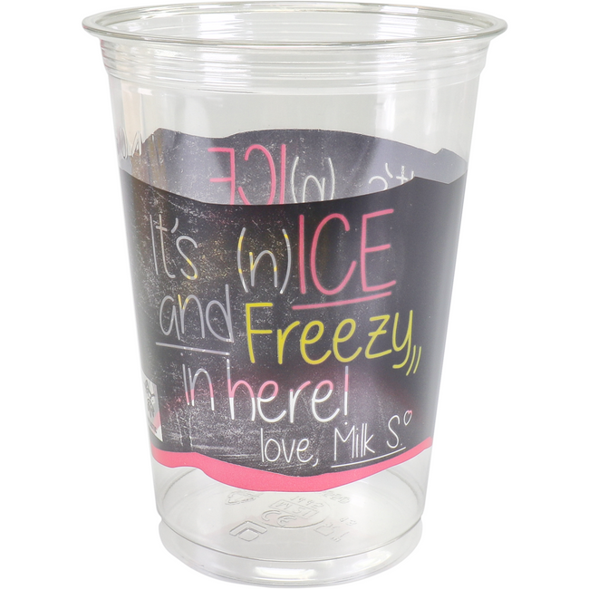 DEPA - | Milchshake -Tasse | Eis ist Eis | Recyceltes Haustier | 400 ml | 16oz | Transparente/blaue Ärmel mit 50 Teilen