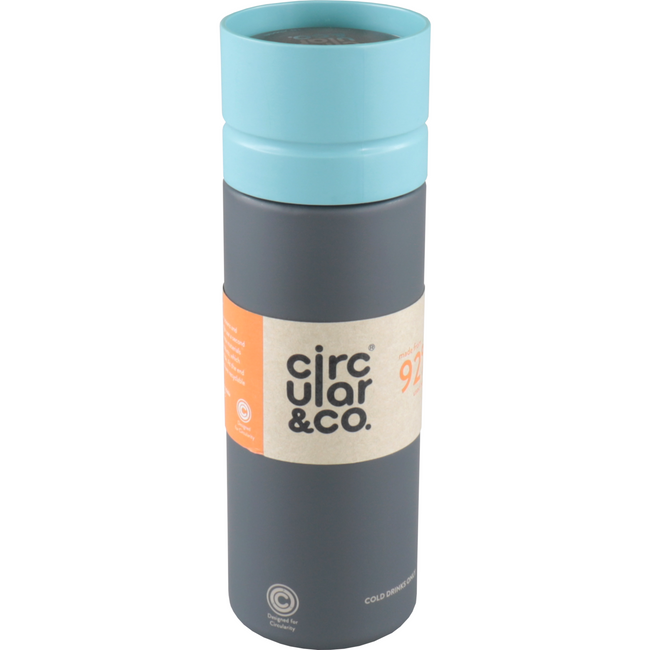 Rundschreiben & Co. Flasche | Recyceltes Haustier | Wiederverwendbar | 600 ml | Grau/grün | 1 Stück