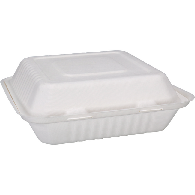 DEPA - BAK | Bagasse (Zuckerrohrzellstoff) 1200 ml | Mahlzeitbox | 23x23x7.8cm | Weiß | 50 Stück