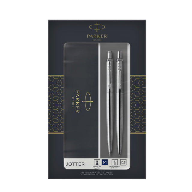 Stylo à bille et crayon à remplissage parker jotter en acier inoxydable CT Medium
