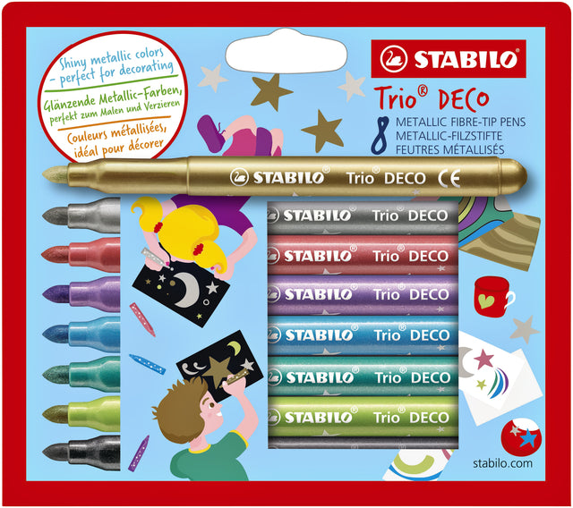 Filz -Tip Stift Stabilo Trio Deco Metallic Penny von 8 Farben