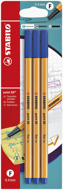 Fineliner Stabilo Point 88 Blasen zu 3 Teilen Blau