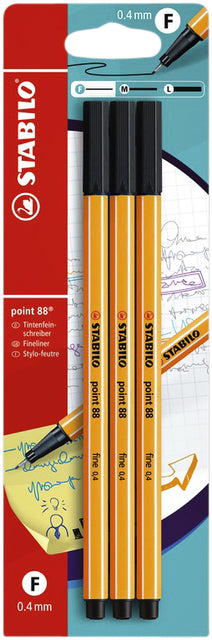 Fineliner Stabilo Punkt 88 Blasen von 3 Stücken schwarz | 10 Stück