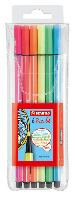 Stabilo - Filz -Tip Pen 68/6 M Fluor Arsch 6st | 10 Stücke