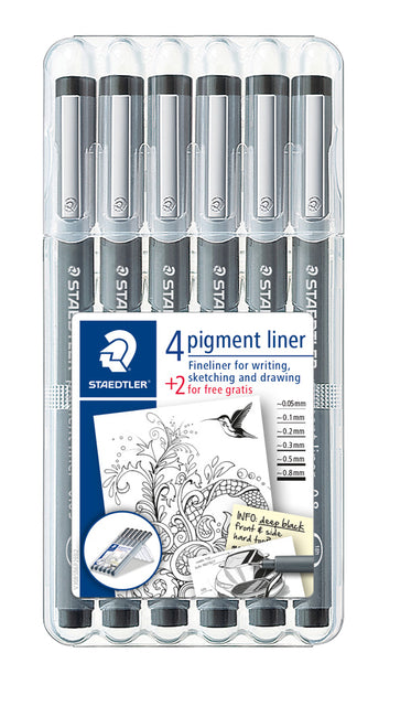 Fineliner Staedtler Pigment 308 Schwarzer Set 4+2 Free | 16 Stücke