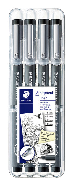 Fineliner Staedtler Pigment 308 Black Set 4 Teile