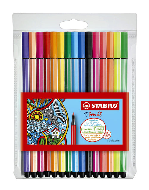 Viltstift stabilo pen 68/15 m 10+5 neon ass 15st | 10 stuks