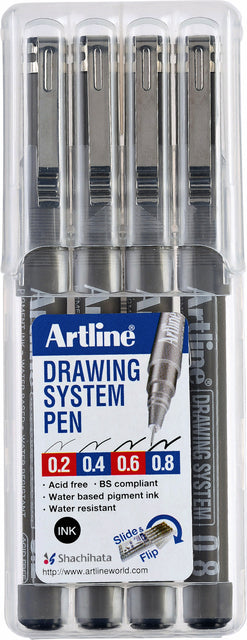 Fineliner Artline Technical 0,2-0,4-0,6-0,8mm schwarz | Karton mit 4 Stück