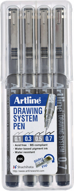 Fineliner Artline-Set mit 0,1-0.3-0.5-0.7mm Schwarz