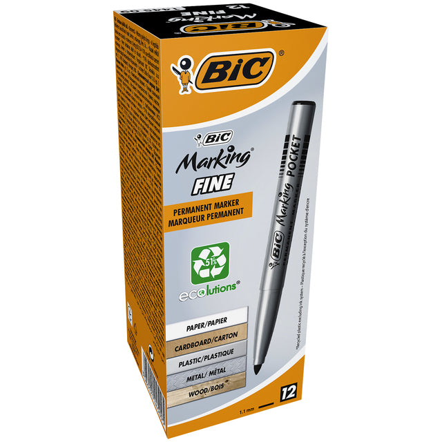 Filz -Tip Pen BIC 1445 Tasche Round Black 1,1mm | 12 Stücke