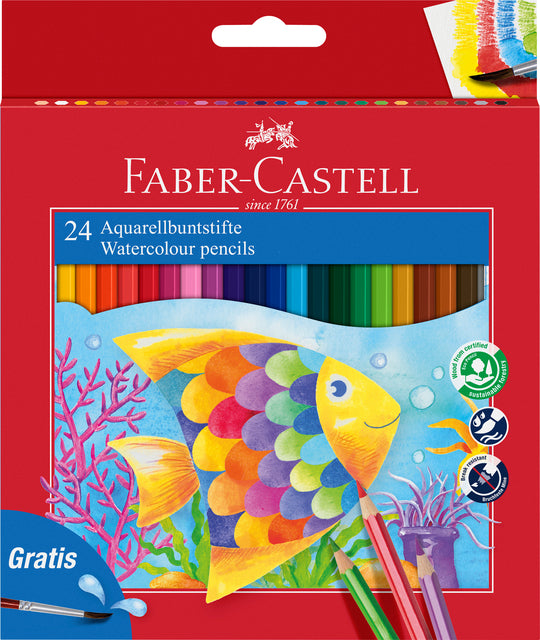 Farbige Stifte Faber-Castell Aquarel inklusive Bürstenset à 24 Stück Assorti