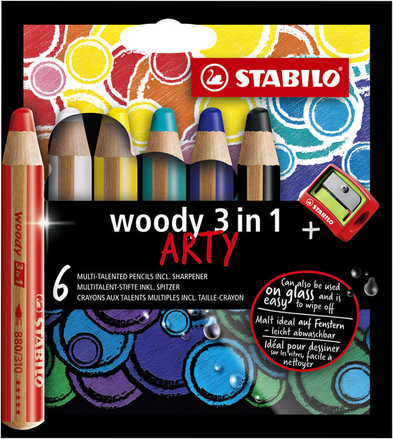 Farbige Stifte Stabilo Woody 8806-1-20 Tasche mit 6 Farben mit einem Bleistiftschild | 5 Stücke